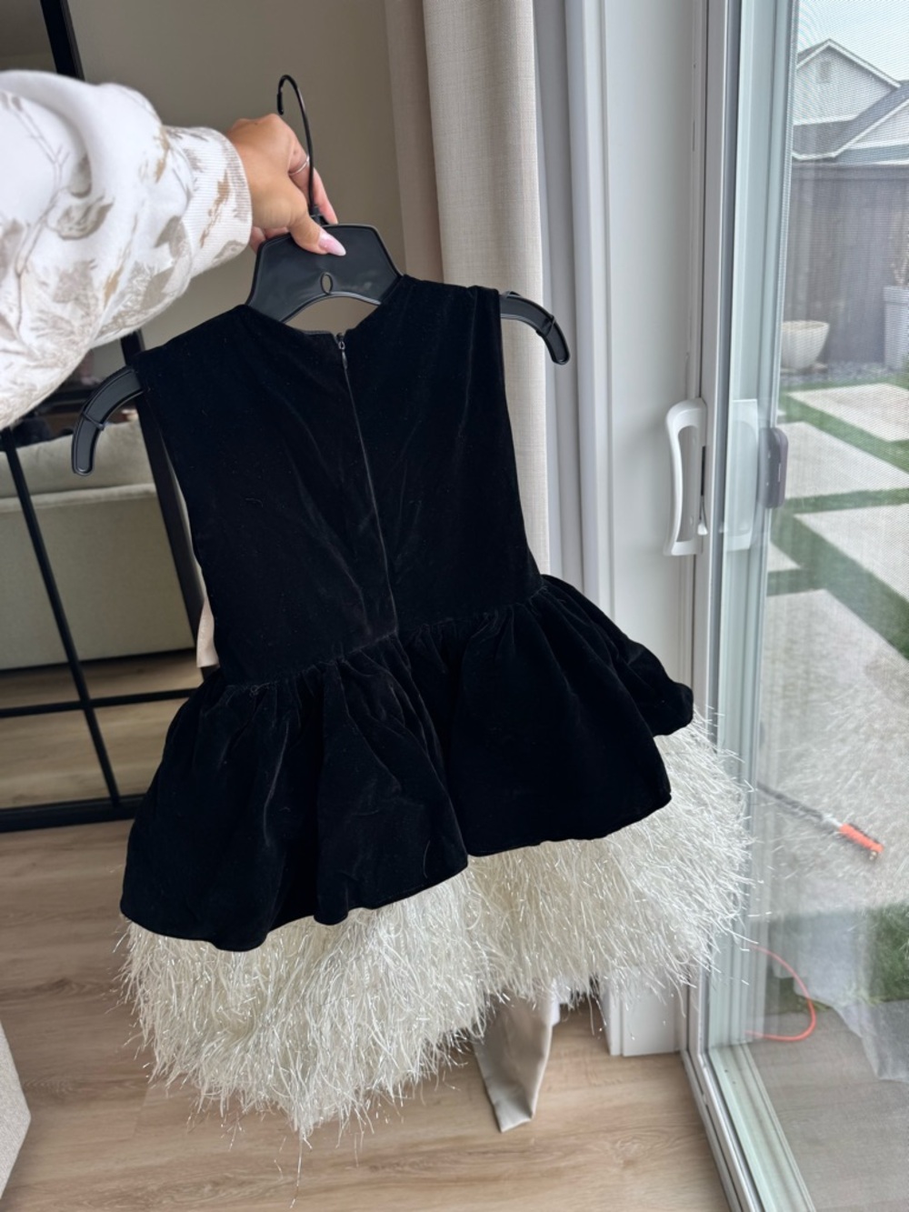 Black Velvet Party Dress with Champagne Bow - Picture 3 of 4